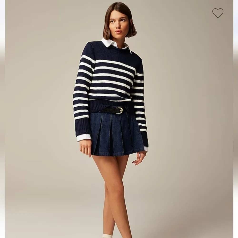 NWT J.Crew Navy White Striped 100% Cotton Knit Roll Neck Sweater Heritage Preppy